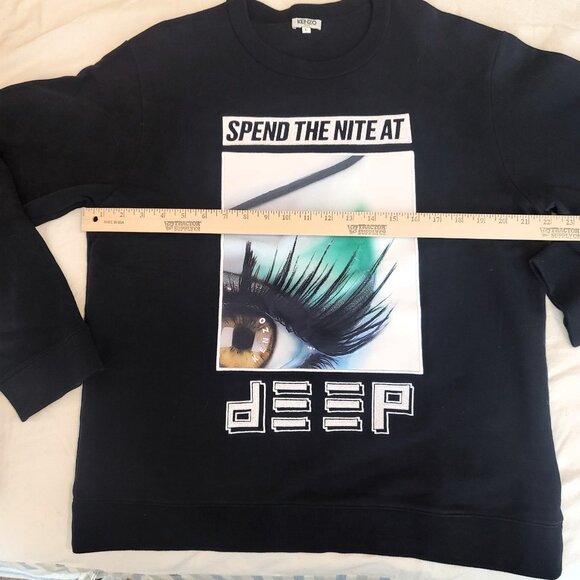 KENZO Paris Crewneck Sweatshirt L Black "Spend the Nite at dEEP" Embroidered Eye - Picture 8 of 10
